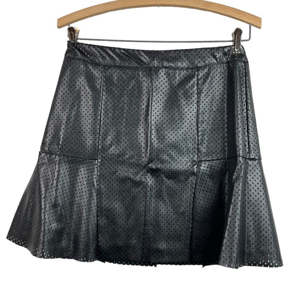 Haute Monde Black Perforated Faux Leather Mini Skirt
